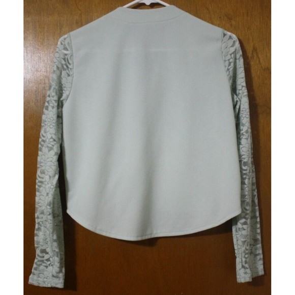 Women's Yingxi Jacket Blouse Sz L Mint Green Lace LS Zipper Detail Unique GUC - Picture 6 of 7